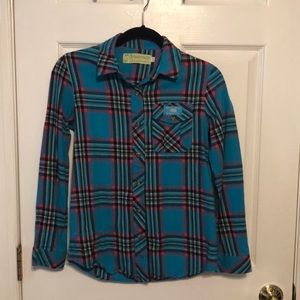 Grassroots Turquoise and pink plaid flannel